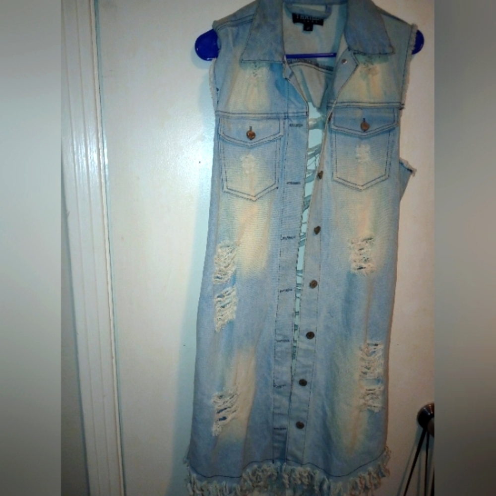 Sleeveless Distressed Denim Vest